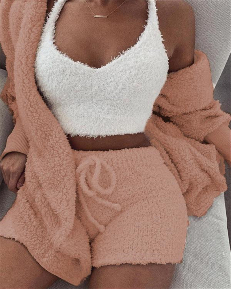 Stylish 3-Piece Women's Crop Top & Shorts Pajama Set