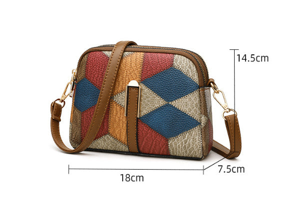 All matching National Style Fashion Double zipper Crossbody Bag