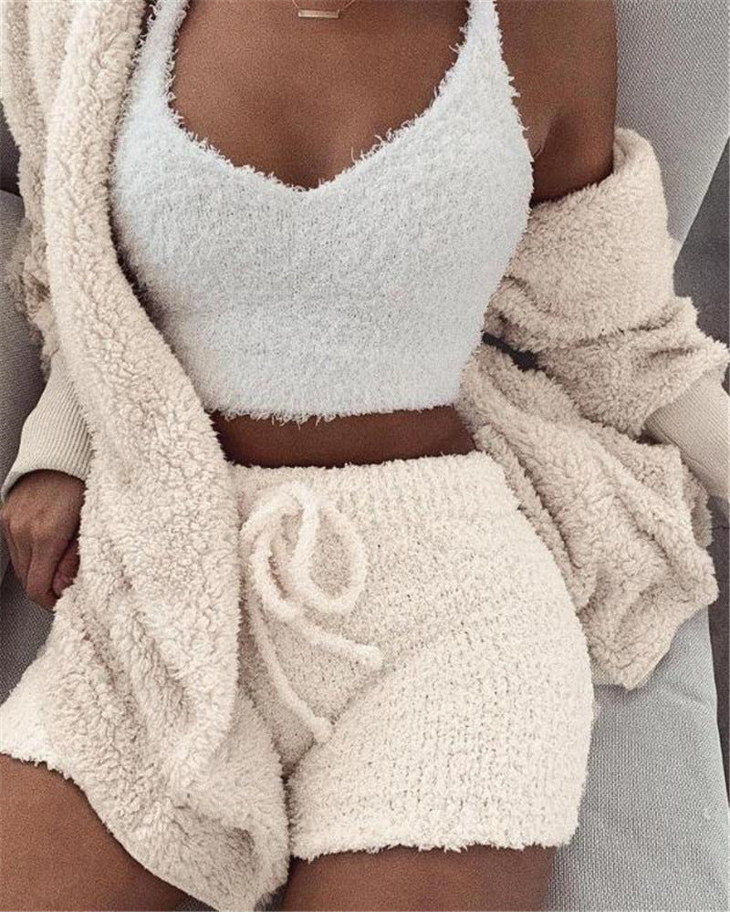 Stylish 3-Piece Women's Crop Top & Shorts Pajama Set