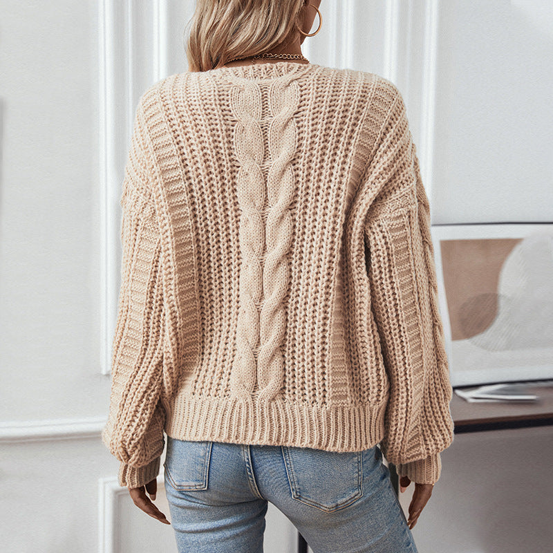 European Elegance: Solid Color Twisted Sweater