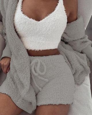 Stylish 3-Piece Women's Crop Top & Shorts Pajama Set