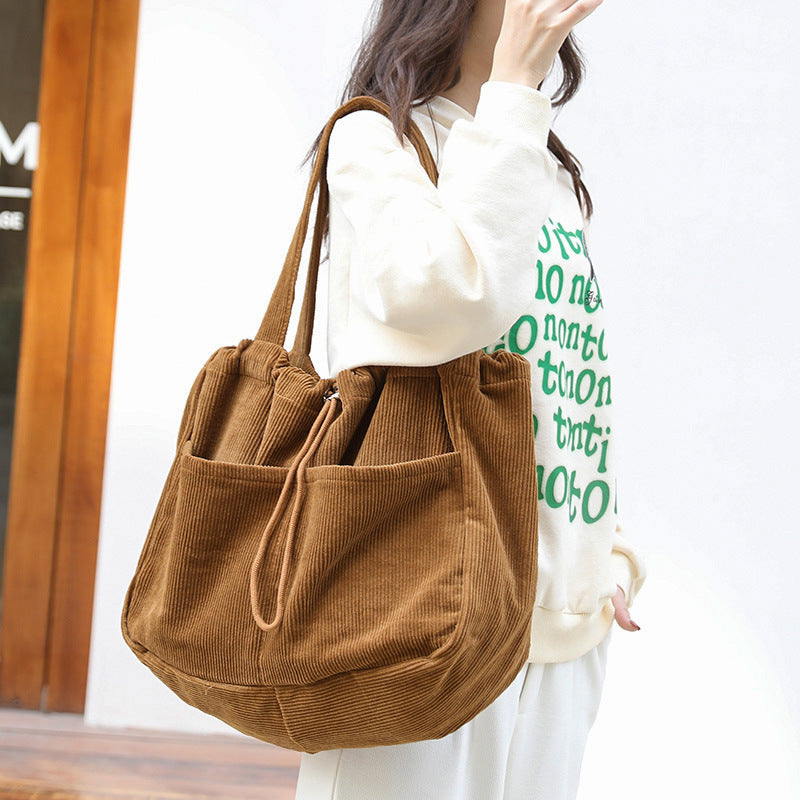 In Corduroy Shoulder Multi-pocket Handbag for Women