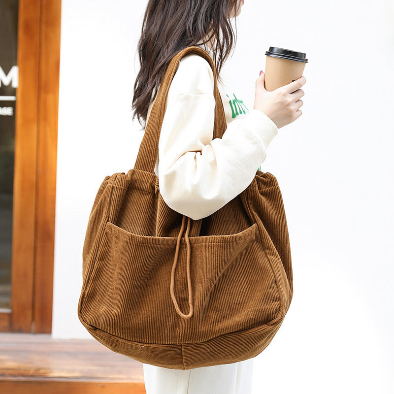 In Corduroy Shoulder Multi-pocket Handbag for Women