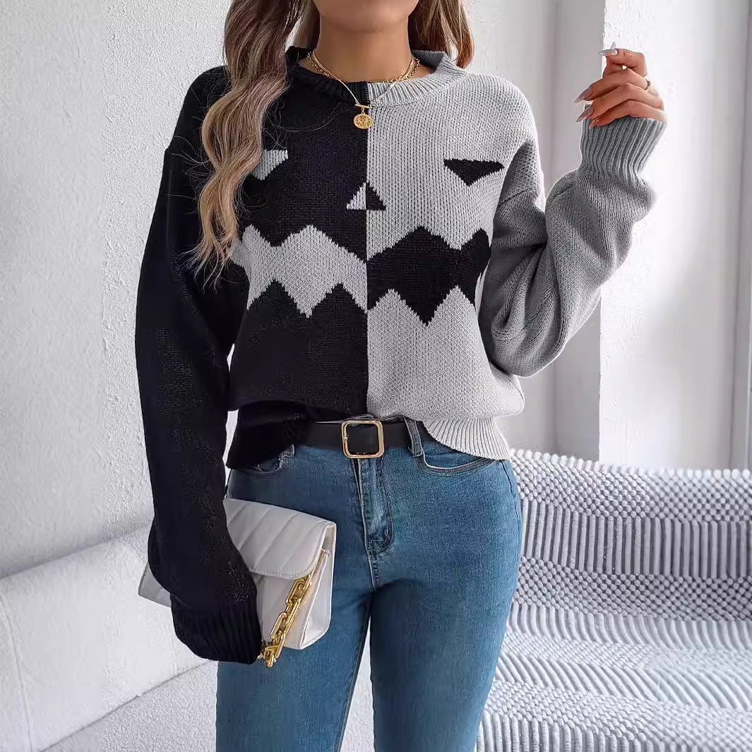 Spooky Chic: Halloween Contrast Pullover Sweater for Women