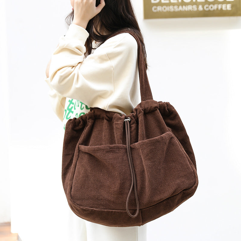 In Corduroy Shoulder Multi-pocket Handbag for Women